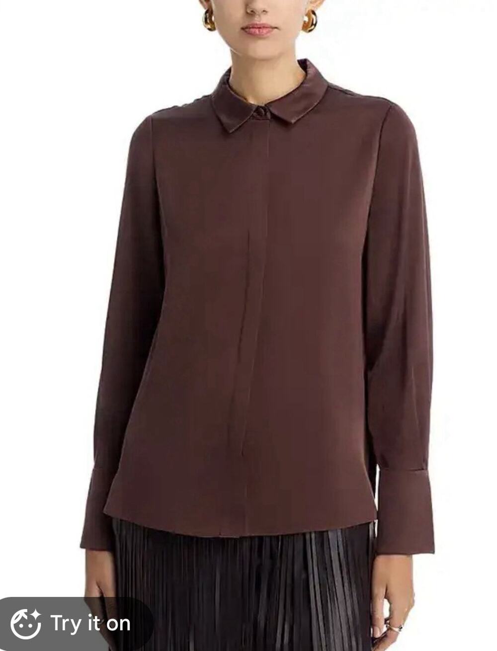 Kobi Halperin Larissa Espresso Silk Blend Button Up Blouse Women’s XL MSRP: $348